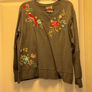 Johnny Was Grey Floral Embroidered sweatshirt
